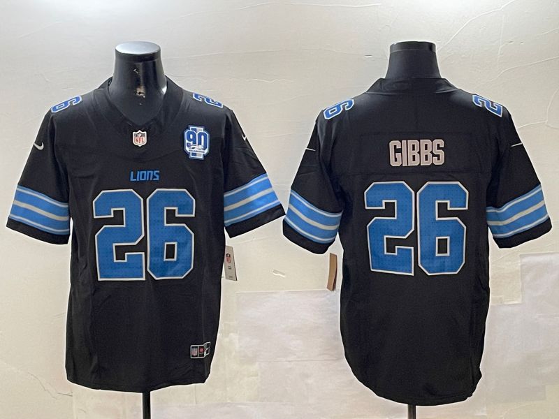 Men Detroit Lions #26 Gibbs Black three generations 2024 Nike Limited NFL Jersey style 3